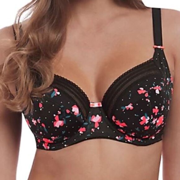 **Freya** Viva Stretch Lace Side Support Bra AA5351 - Black Floral - Picture 1 of 7